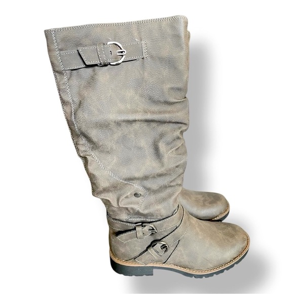 Sun + Stone Brinley Faux Leather Tall Riding Boots Charcoal NIB - Picture 4 of 4